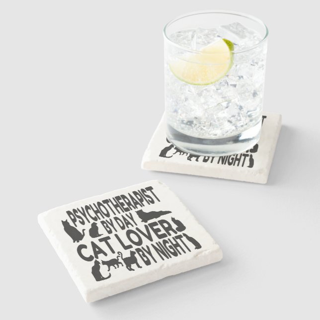 Cat Lover Psychotherapist Stone Coaster (Side)