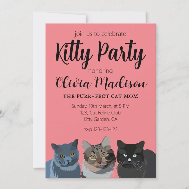 Cat Lover Purrfect Cat Mum Kitty Party Invitation (Front)