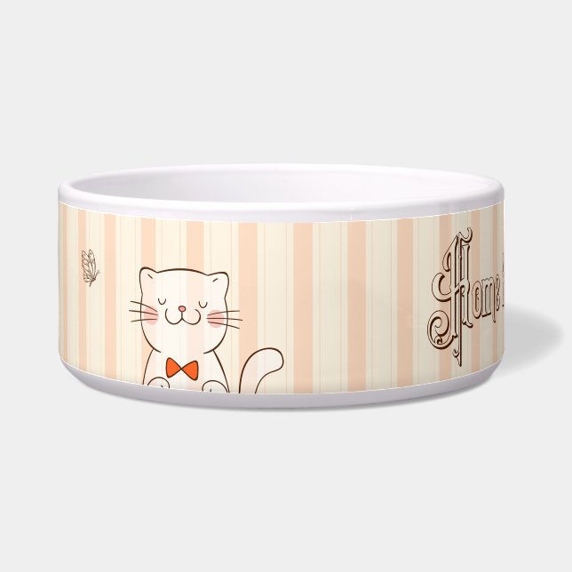Cat lover quote striped Ceramic Pet Bowl (Left)