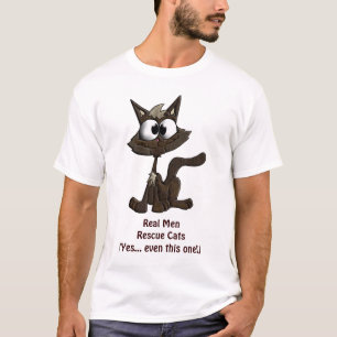 Cat Lover Real Men Rescue Cats Fun Kitty Cartoon T-Shirt