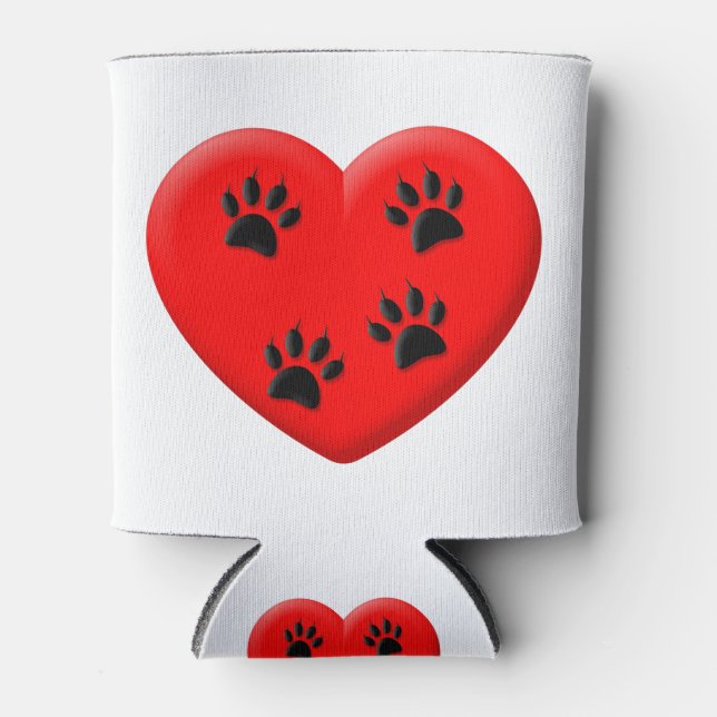 Cat Lover Red Heart And Paws Can Cooler (Front)