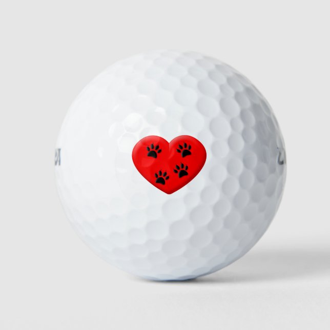Cat Lover Red Heart And Paws Golf Balls (Front)
