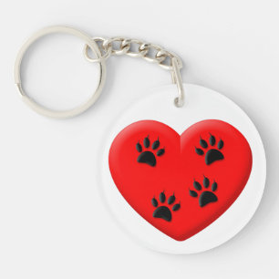 Cat Lover Red Heart And Paws  Key Ring