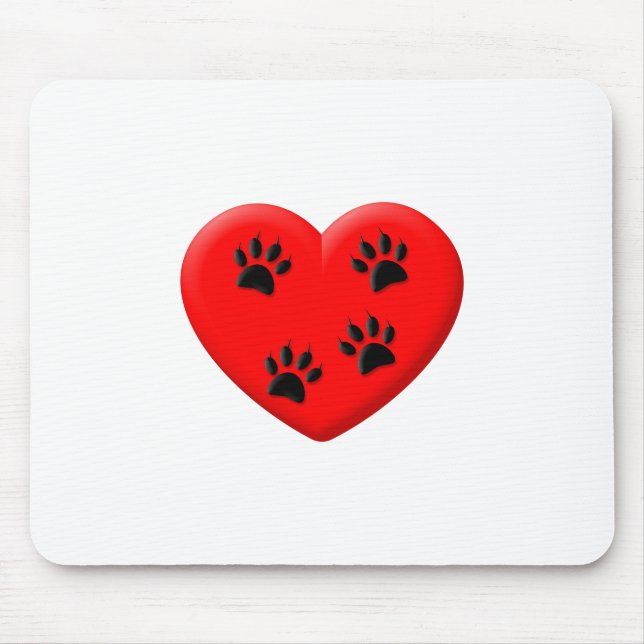 Cat Lover Red Heart And Paws Mouse Mat (Front)