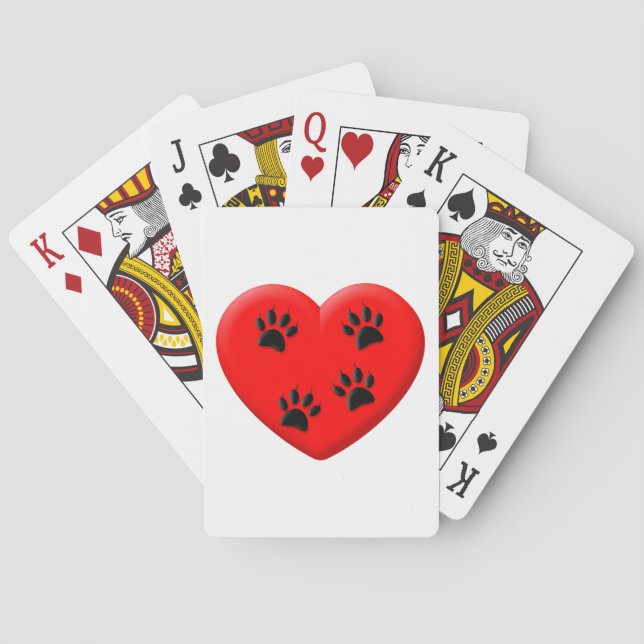 Cat Lover Red Heart And Paws  Playing Cards (Back)