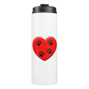 Cat Lover Red Heart And Paws Thermal Tumbler