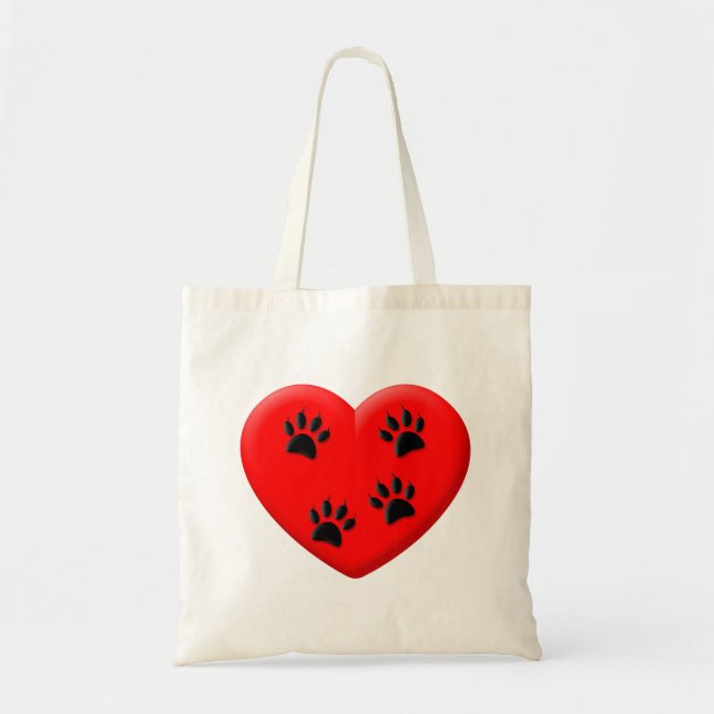 Cat Lover Red Heart And Paws Tote Bag (Front)