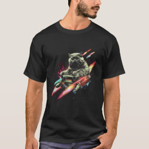 Cat Lover Retro Space Rocket Travel SciFi Design T-Shirt