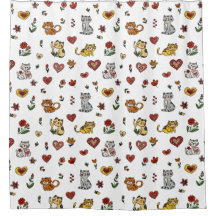 Cat Lover’s Shower Curtain: Kittens and Hearts