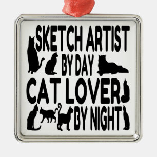 Cat Lover Sketch Artist Metal Tree Decoration