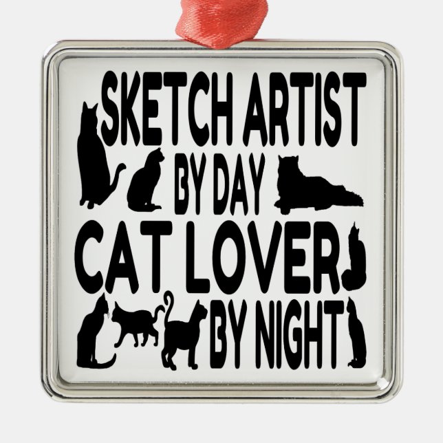 Cat Lover Sketch Artist Metal Tree Decoration (Front)