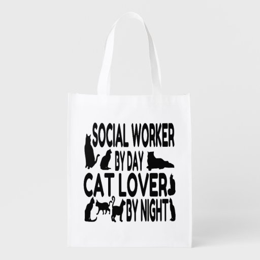 Image of Cat Lover Social Worker Reusable Grocery Bag