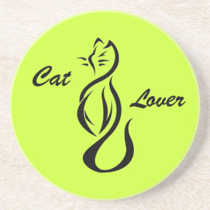 Cat Lover, Stylised Cat Sandstone Coaster