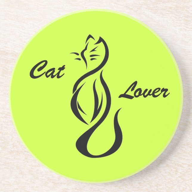 Cat Lover, Stylised Cat Sandstone Coaster (Front)