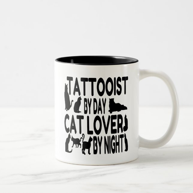 Cat Lover Tattooist Two-Tone Coffee Mug (Right)