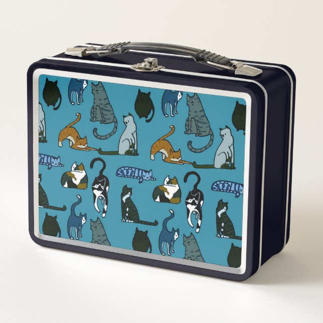 Cat Lover Teal Metal Lunch Box (Front)