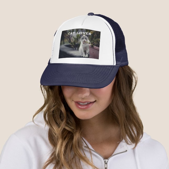 Cat Lover Text with Cute Cat Image Navy Colour Fit Trucker Hat (In Situ)