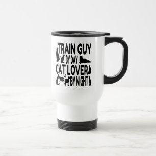 Cat Lover Train Guy Travel Mug