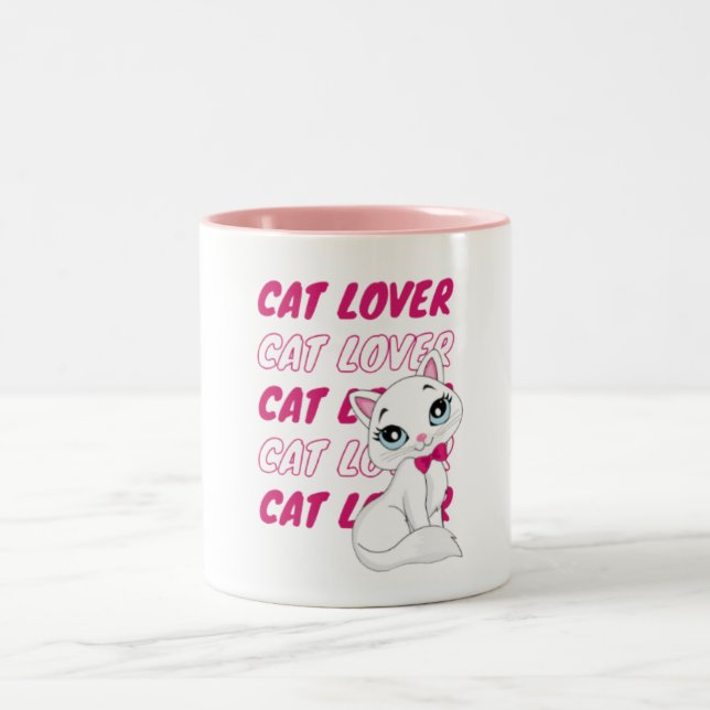 cat lover Two-Tone coffee mug (Center)