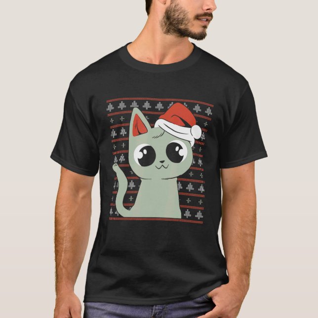 Cat Lover Ugly Sweater Cat Wearing A Santa Hat Meo (Front)