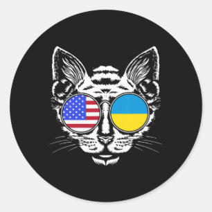 Cat Lover Us Ukrainian Flag Ukraine American  Classic Round Sticker