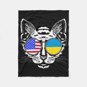 Cat Lover Us Ukrainian Flag Ukraine American Fleece Blanket