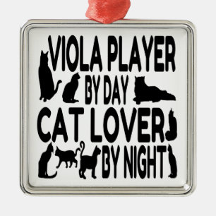 Cat Lover Viola Player Metal Tree Decoration