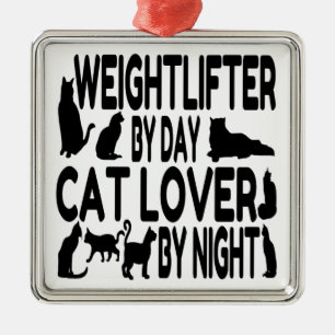 Cat Lover Weightlifter Metal Tree Decoration