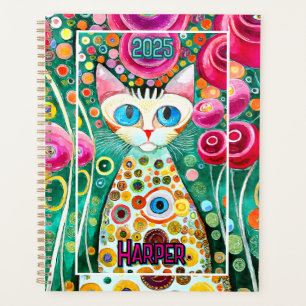 Cat Lover Whimsical Art Undated Weekly Monthly     Planner