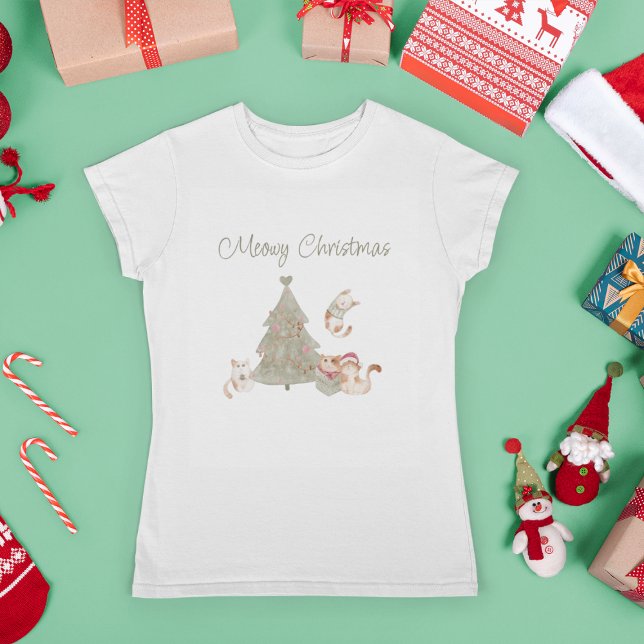 Cat Lover Whimsical Christmas Watercolor T-Shirt (Creator Uploaded)