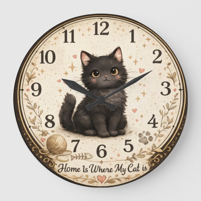 Cat Lover Whiskers Decorative Wall Clock Design (Front)