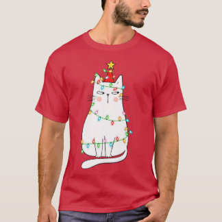 Cat Lover Xmas Lighting Family Matching Cat Christ T-Shirt