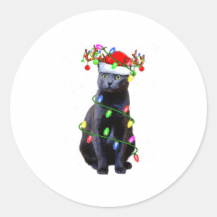 Cat Lover Xmas Lighting Santa Russian Blue Cat Chr Classic Round Sticker