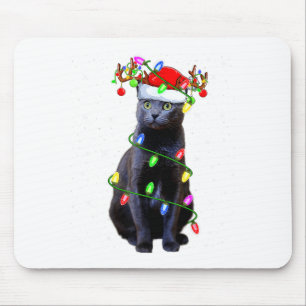 Cat Lover Xmas Lighting Santa Russian Blue Cat Chr Mouse Mat
