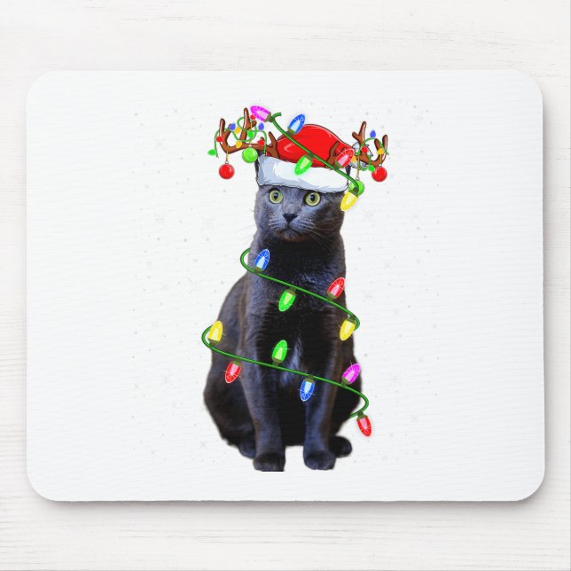Cat Lover Xmas Lighting Santa Russian Blue Cat Chr Mouse Mat (Front)