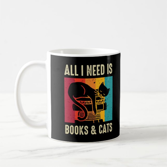 Cat Lovers - All I need is books & Cats Book Long  Coffee Mug (Left)