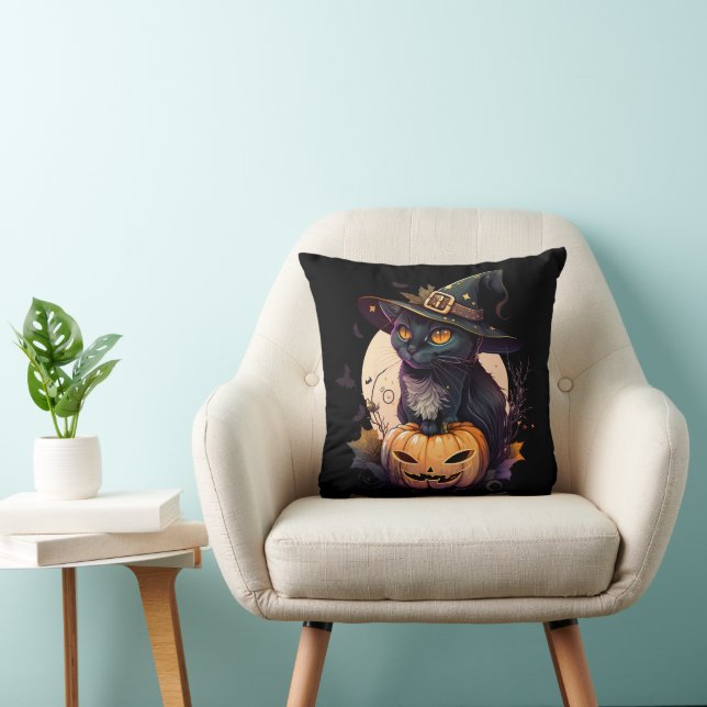 Cat Lovers Black Cat & Spooky Pumpkin Black  Cushion (Chair)