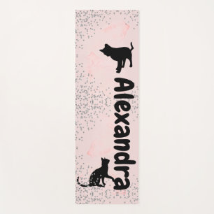 Cat Lovers Black Cats Diamonds Pink Wash Yoga Mat