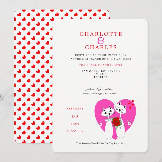 Cat Lovers Bride | Groom Purrr..fect Wedding Invitation (Front/Back)