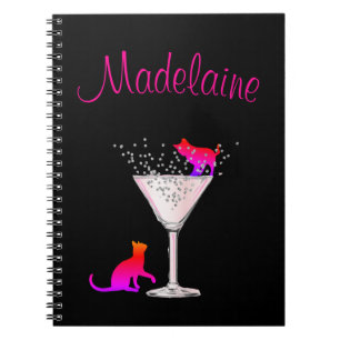 Cat Lovers Bubbles Modern Back Pink Personal Notebook