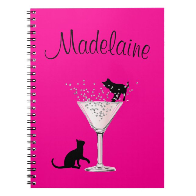 Cat Lovers Bubbles Modern Pink Personal Notebook (Front)