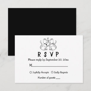 Cat Lovers Cartoon Kitty White Black Wedding RSVP Card