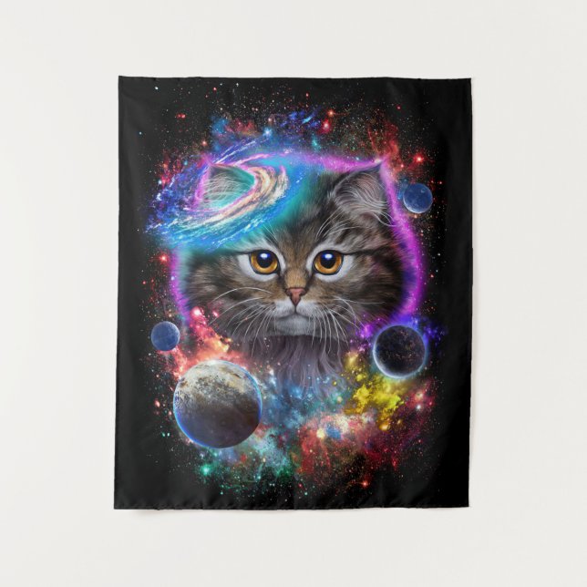 Cat Lovers | Cat In Galaxy Space Cosmos Tapestry (Front)