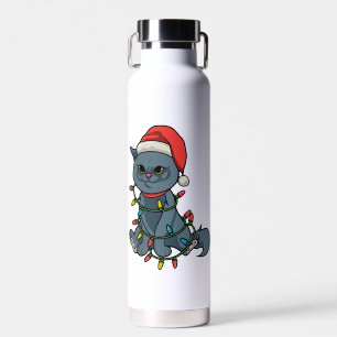 Cat Lovers Christmas Gift Kitten Xmas Light Santa Water Bottle