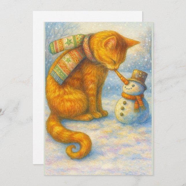 Cat Lover's  Christmas Sarah and the Snowman Holiday Card (Front/Back)