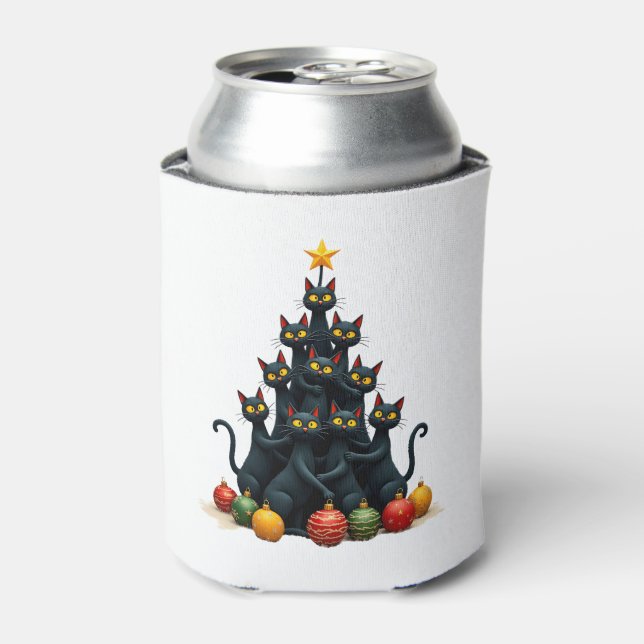 Cat Lovers Cute and Funny Holiday Tree Christmas 2 Can Cooler (Can Front)