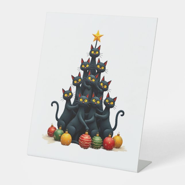 Cat Lovers Cute and Funny Holiday Tree Christmas 2 Pedestal Sign (Front)