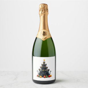 Cat Lovers Cute and Funny Holiday Tree Christmas 2 Sparkling Wine Label
