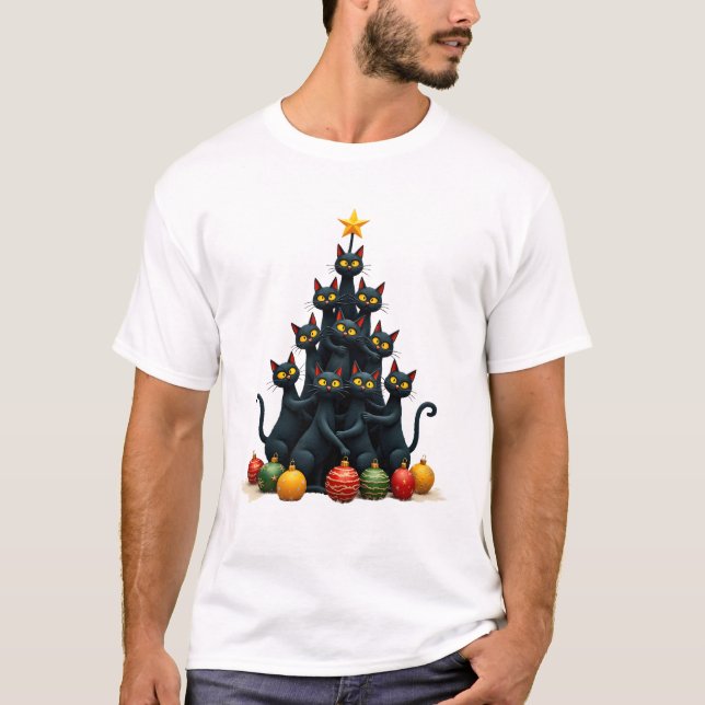 Cat Lovers Cute and Funny Holiday Tree Christmas 2 T-Shirt (Front)
