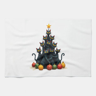 Cat Lovers Cute and Funny Holiday Tree Christmas 2 Tea Towel